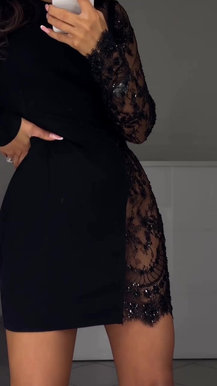 Sexy šaty s krátkými rukávy a krajkovým lemem