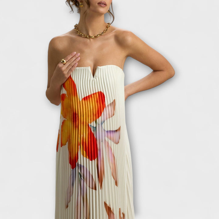 Michelle - Maxi šaty Sweetheart v oranžové květinové