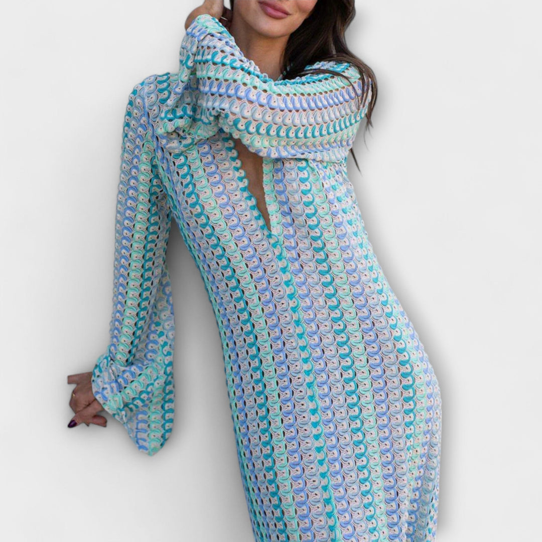 Elina – Maxi šaty s V-výstřihem a prázdninovým nádechem