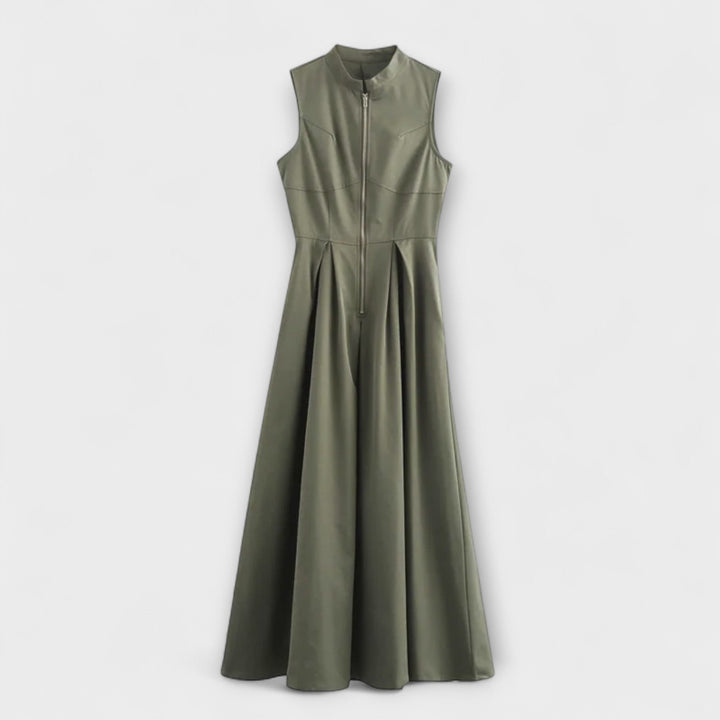 Šaty bez rukávů s plisováním a těsným střihem midi