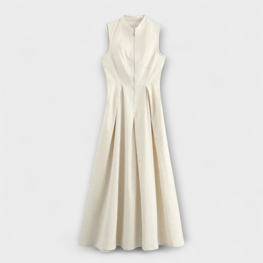 Šaty bez rukávů s plisováním a těsným střihem midi