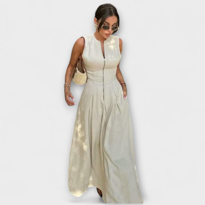 Šaty bez rukávů s plisováním a těsným střihem midi